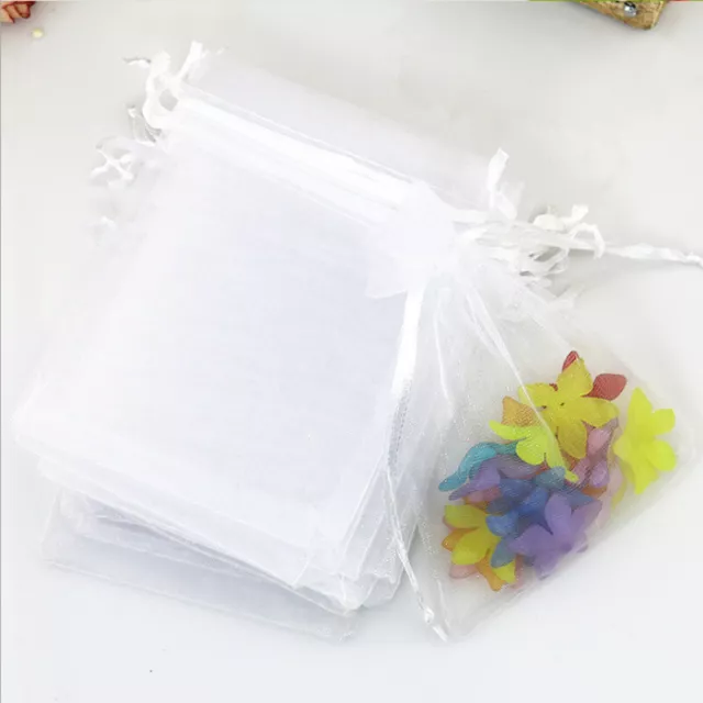 10-100pcs White Luxury Organza Wedding Favour Gift Candy Bags Jewelry Pouch UK
