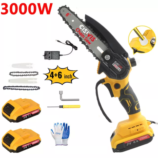 4/6''  Electric Cordless Mini Chainsaw Saw Wood working Cutter w/ Oiling System