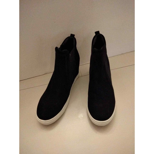 Steve Madden pull-on black suede leather wedge ankle boots size 8.5