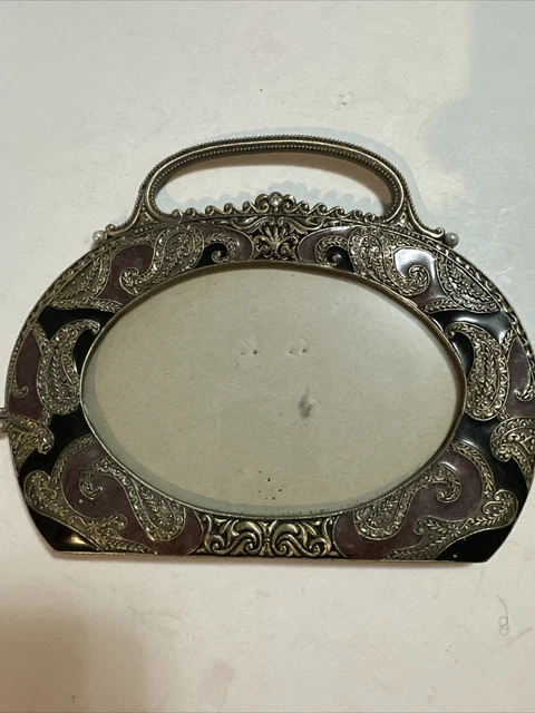 Purse-Shaped Picture Frame for 4"x6" Photo, Faux Pearl and Rhinestone Accents