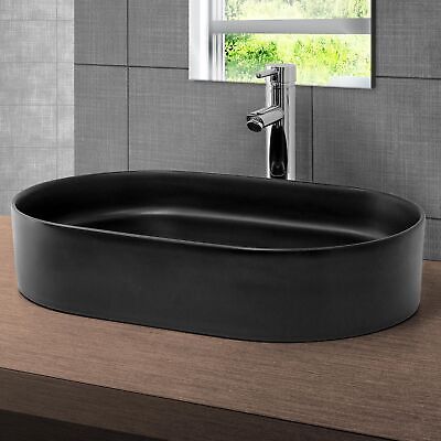 Festnight 40 x 33 cm Lavello Nero in ceramica di lusso a forma ovale 
