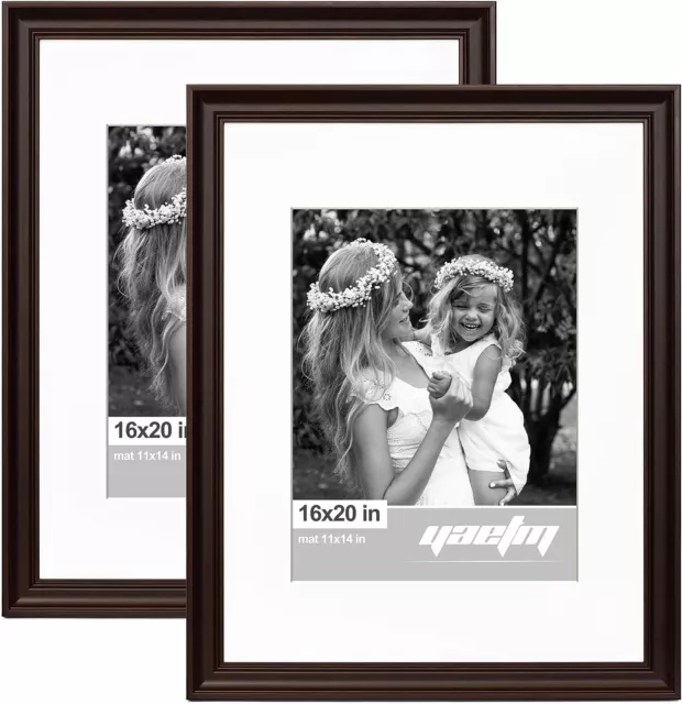 YAETM 1 PACK 16x20 Solid Oak Wood Picture Frame Matted to 11x14 or16 x 20  withou $24.49 - PicClick