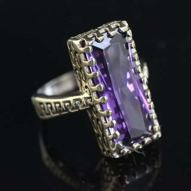 925 Sterling Silver Handmade Turkish Simulated Amethyst Ladies Ring Size 7