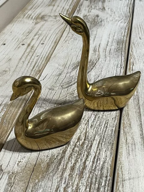 Vintage PAIR of Solid Brass Swans Figurines / Decor Very good condition for age