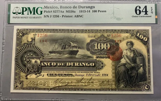 Mexico, Banco de Durango 1913 100 Pesos PkS277Aa / PMG 64EPQ / Very Nice Color!