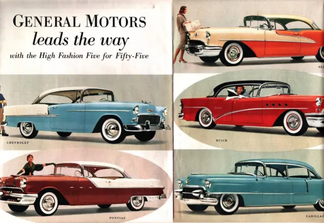 1956 General Motors Line Leads The Way 2 Split Page Print Ad Car  22”X14" b7