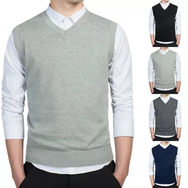Top Uomo Maglione Gilet V collo senza Maniche Pullover Lavorato a Maglia Lavoro