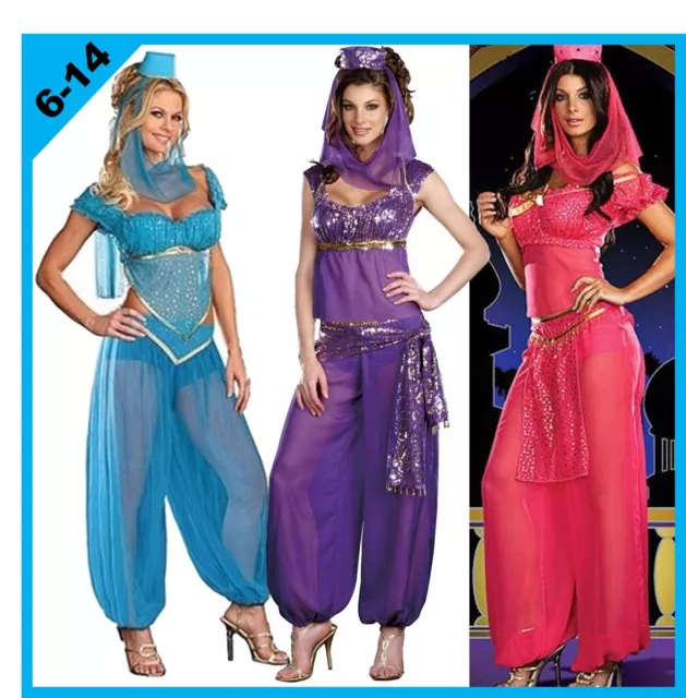 Adults Arabian Genie Princess Jasmine Costume Belly Dancer - Size 6-14