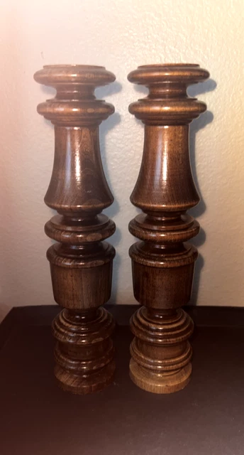 Vintage 70s Antique Wood Turned Spindles 11" Baluster Solid Oak