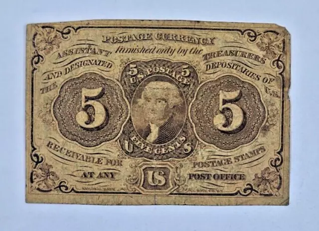 1862 Five Cents 5c Fractional Bill Note G. Washington Postage Currency Note NICE