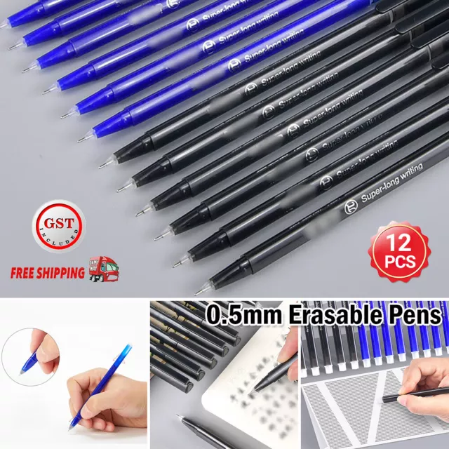 24Pcs 0.5mm Erasable Pen Black / Blue Gel Ink Roller Ball Pens Set School Kids