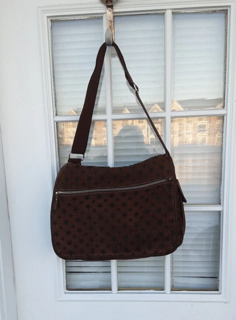 Bongo Messenger Bag with Adjustable Crossbody Strap Brown with Navy Stars