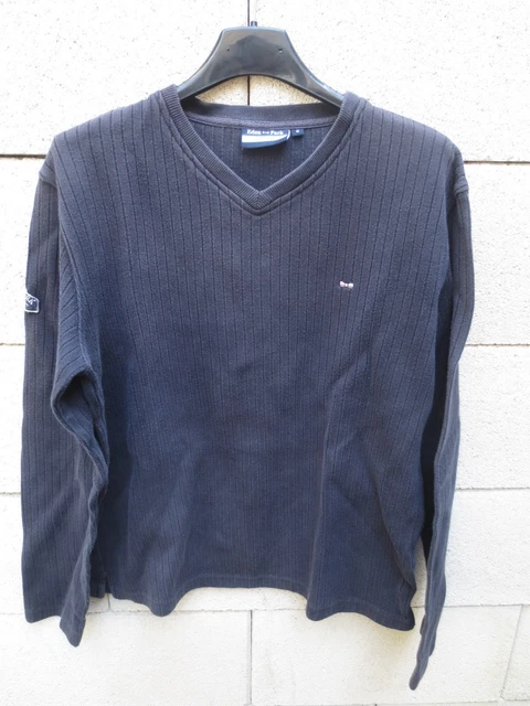 Pull Eden Park Rugline Bleu Gris Coton Taille L - Style Rugby, Occasion Très Bon état