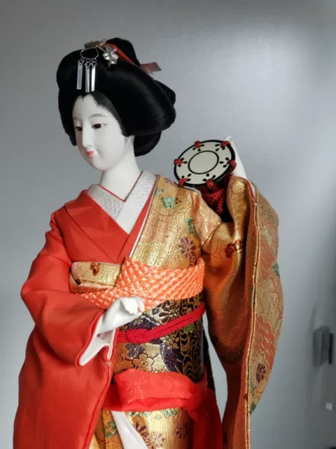 Vintage Kyugetsu 18" Oyama Doll Japan Geisha Kimono Tsuzumi