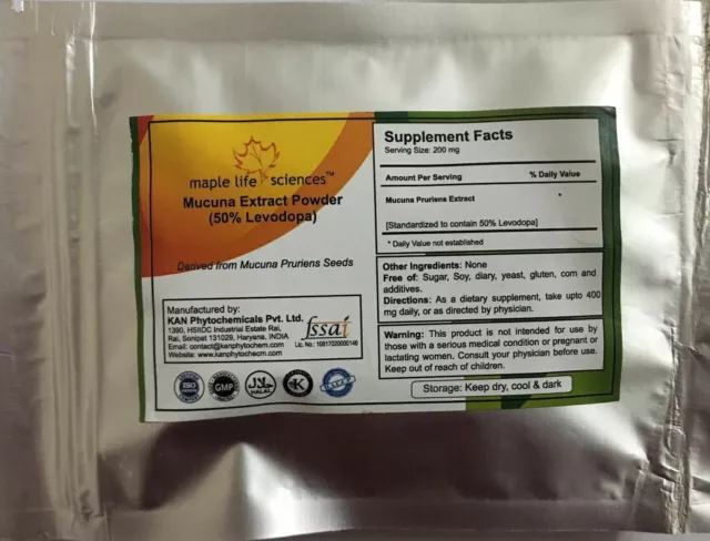 Mucuna Pruriens Extract Powder - Levodopa 50% Levo Dopa 200 mg serving size