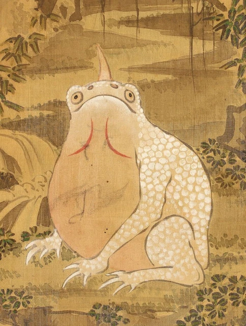 Japonés Pintura Colgante Rollo Japón Blanco Rana Antigüedad Sapo Art f846