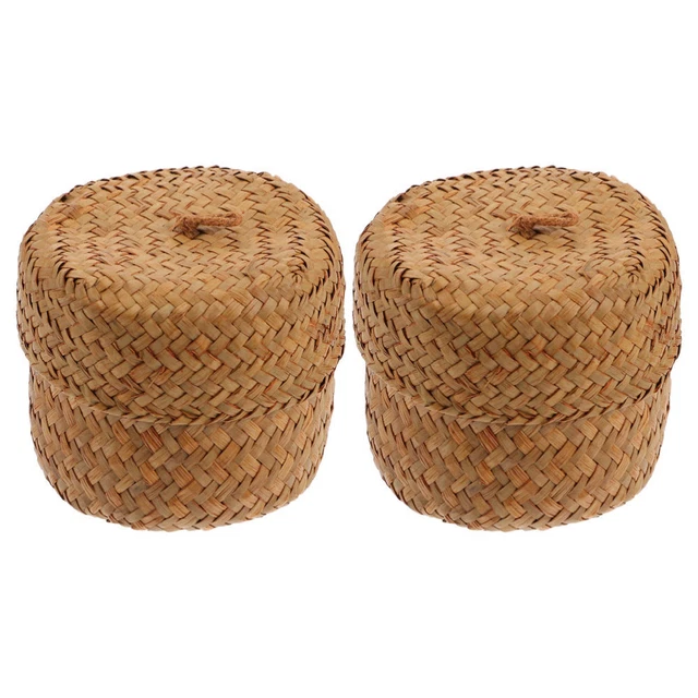 2 piezas caja de flores cesta trenzada con tapa embalaje caja de regalo
