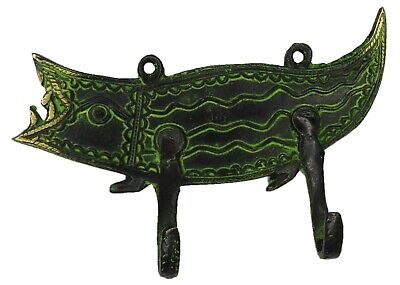 Crocodile Shape Antique Victorian Style Handcrafted Brass 2 Hook Wall Hanger
