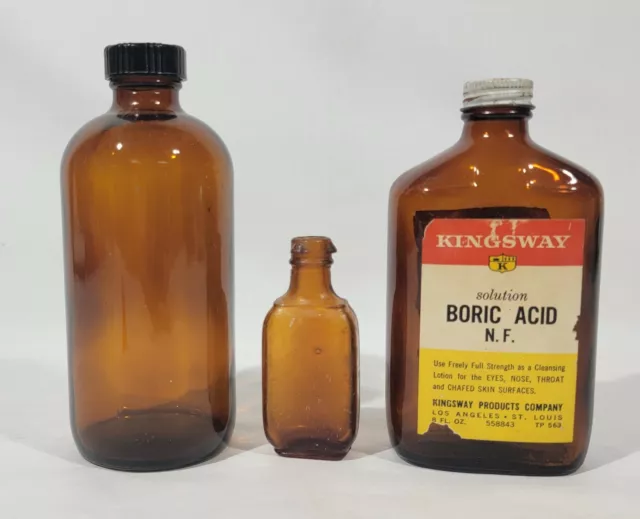 3 Vintage Amber Bottles Jars Apothecary