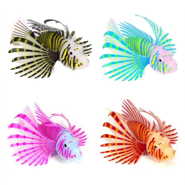 Aquarium Artificial Luminous Lionfish Silicone Fish Glow In Dark Water Ornam_xi