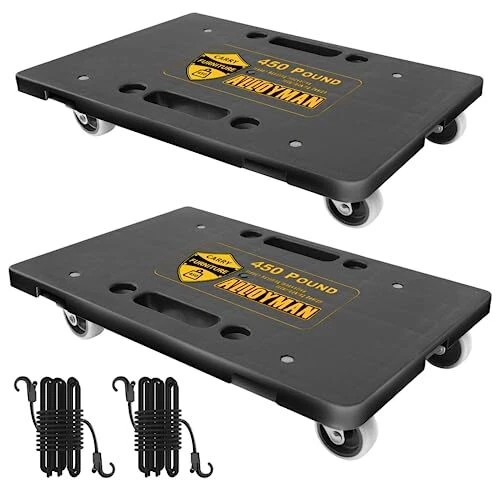 2 Pack 4 Wheels Small Flat Dolly 450 Ibs Furniture Dolly 4 Rollers Wheel Moving