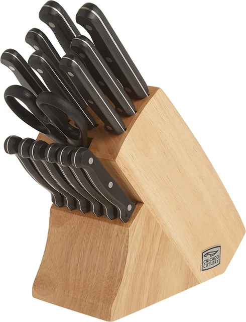 Chicago Cutlery Essentials 15 Piece Stainless Steel Kitchen Knife Set with Sh...