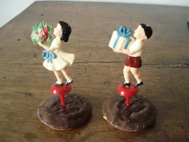 Figurines vintage décoration gâteau 1930 anniversaire 50 mariage couple colombes