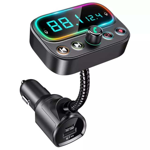 Wireless Bluetooth 5.0 FM Transmitter Radio AUX Adapter USB Car LED Music Player