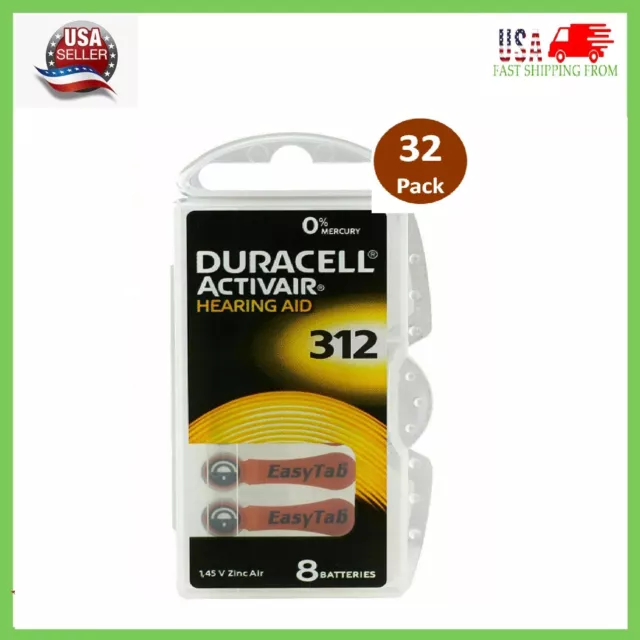 New 32 x  Duracell Activair Hearing Aid Batteries Size 312 (32 Batteries)
