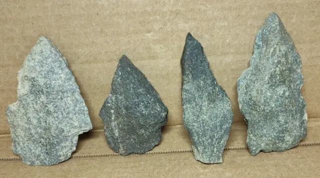 lot of 4 Ancient Archaic Native American Stone Spear Point Artifacts
