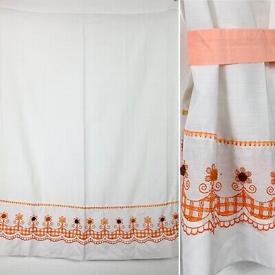Vintage Curtains 2 Panels W/ Tie Backs White Orange Floral Embroidery 28.5x35 in