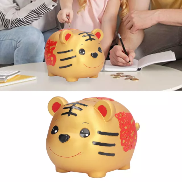 (black))Adorable Cartoon Tiger Coin Bank Cute Home Decoration Hand Painted Piggy