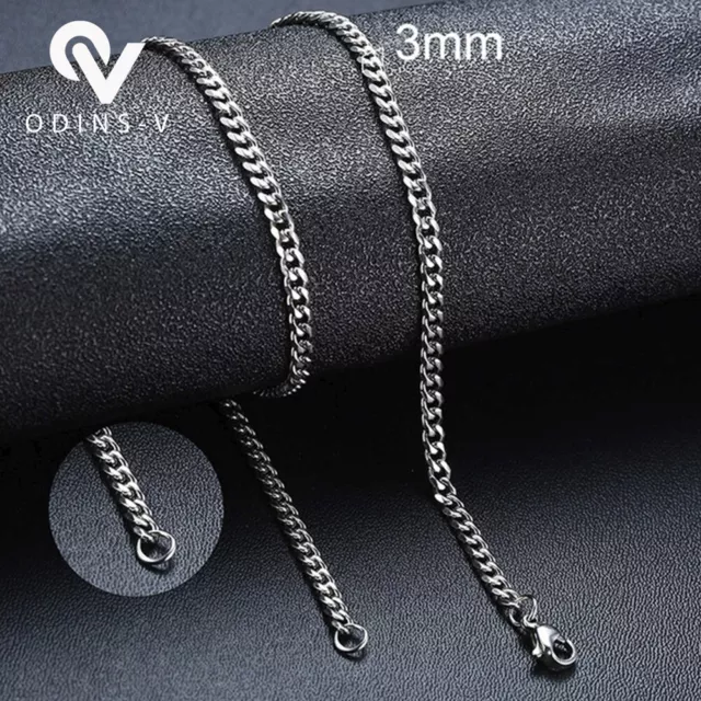 Mens Womens Chain Silver Gold Black Cuban Link Necklace 3mm 5mm 7mm 9mm 11mm 15m