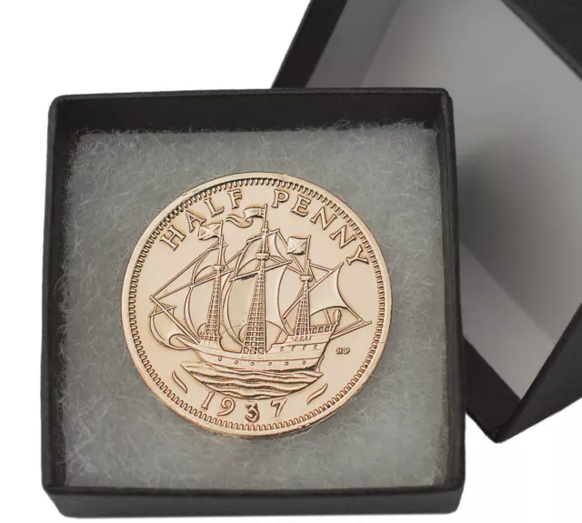 Boxed Polished Halfpenny Coin - Choose The Year - Birthday Gift