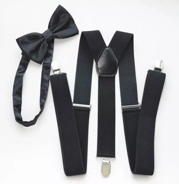 Black Suspender and Bow Tie Set for Adults Men Women Teenagers USA Seller