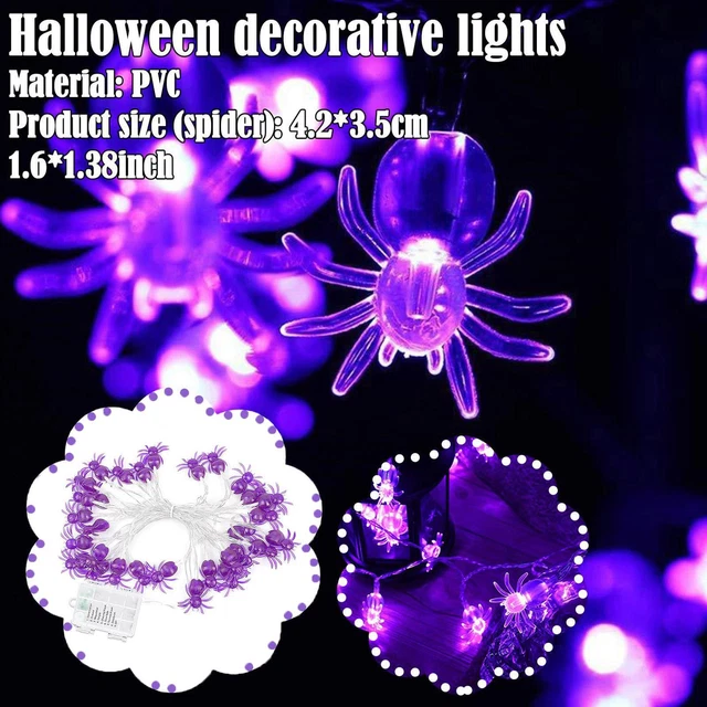 20LED Halloween Araña Cuerda Luz Batería Púrpura Fiesta Fiesta Navidad Decoración Z6D1