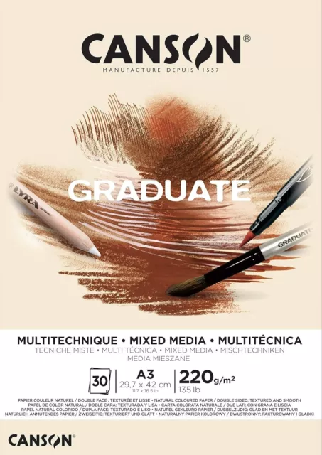 [Ref:C400110369] CANSON Bloc 20 feuilles dessin GRADUATE MIXED MEDIA naturel A3