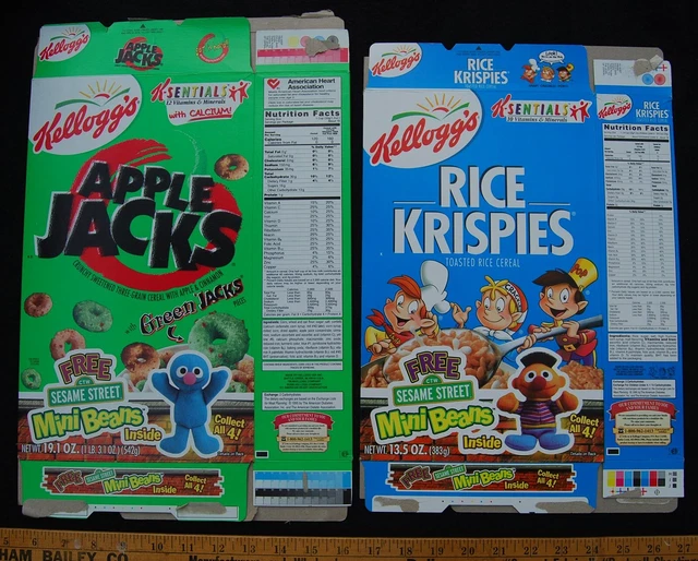 [ 1999 KELLOGGS Apple Jacks / Rice Krispies Cereal Boxes Sesame Street