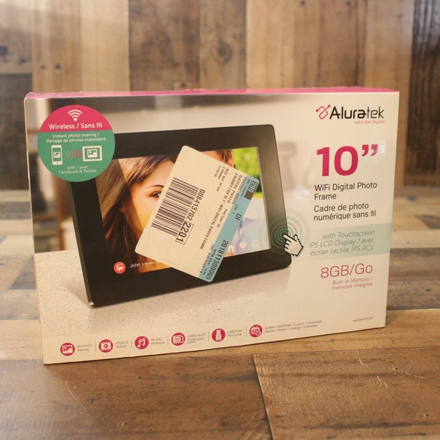 Aluratek 10” Wifi Digital Photo Frame with Touchscreen LCD Display 8GB NEW