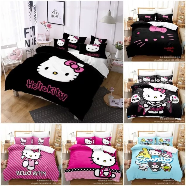 Girls Hello Kitty Bedding Set Duvet Cover Pillowcase Single Double UK Size Gift