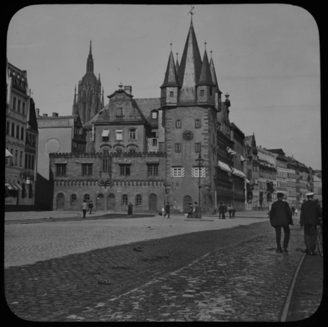 ANTIQUE Magic Lantern Slide FRANKFURT STREET SCENE C1910 PHOTO GERMANY