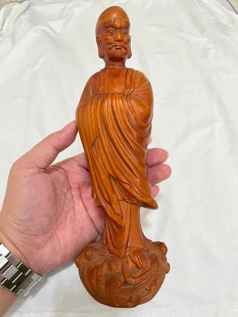 Vintage Well Carved Chinese Boxwood Damo 黄杨木雕达摩渡海