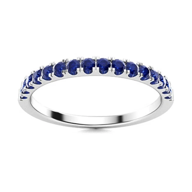Bague Demi-éternité Saphir Bleu Naturel - Argent 925, Largeur 2 Mm - Taille Personnalisable