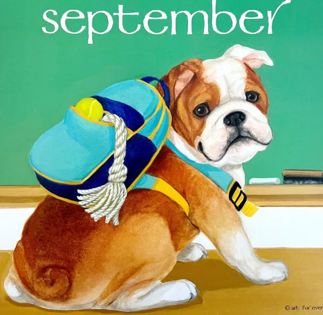 English Bulldog School September Dog Days Poster Calendar 14 x 11" Art DWDDCal