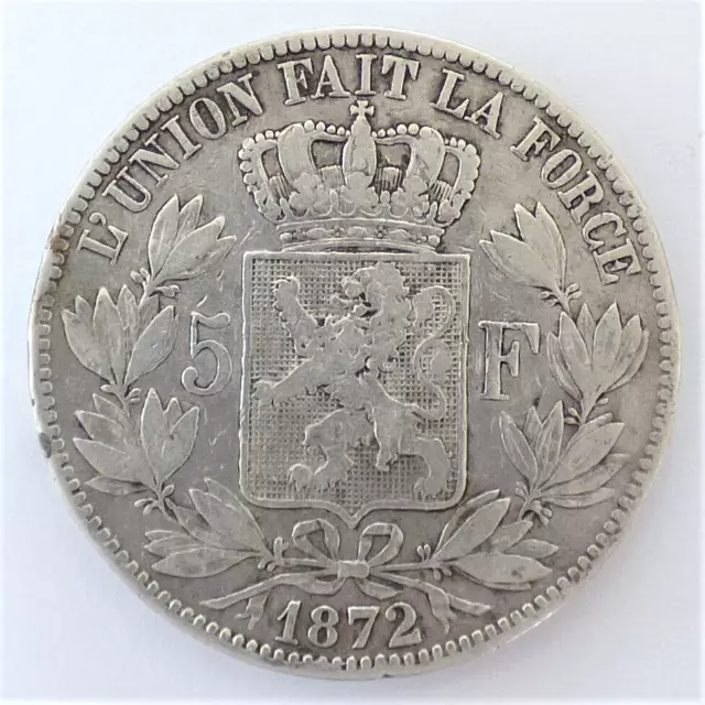 5 Francs, Leopold II, Silber, 1872, Belgien (3956)