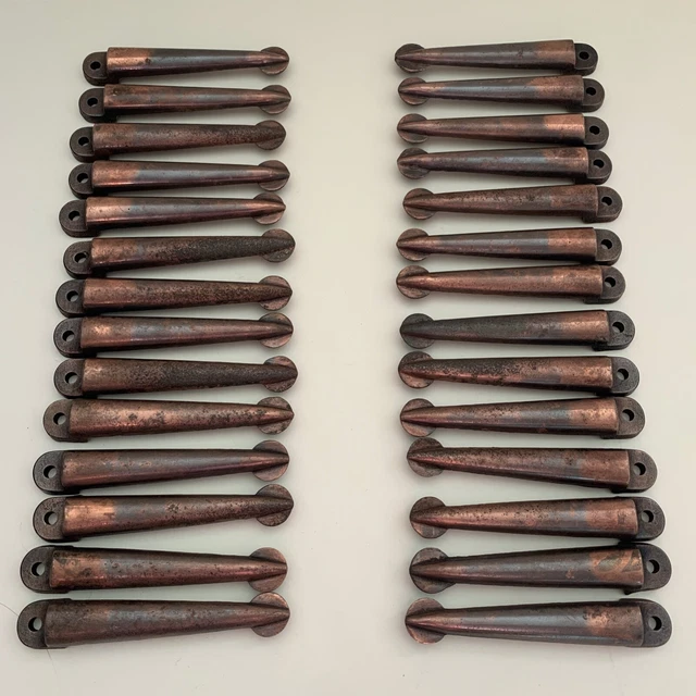Vintage Antique Art Deco Coppered Cast Iron Stair Carpet Clips Rod Grips x 28