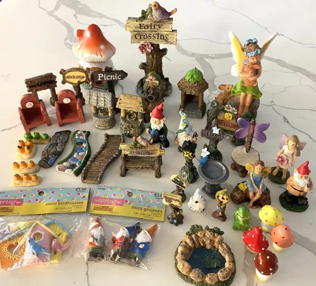 Huge Lot Fairy Garden Miniatures, Beautiful Details, Gnomes, Fairies