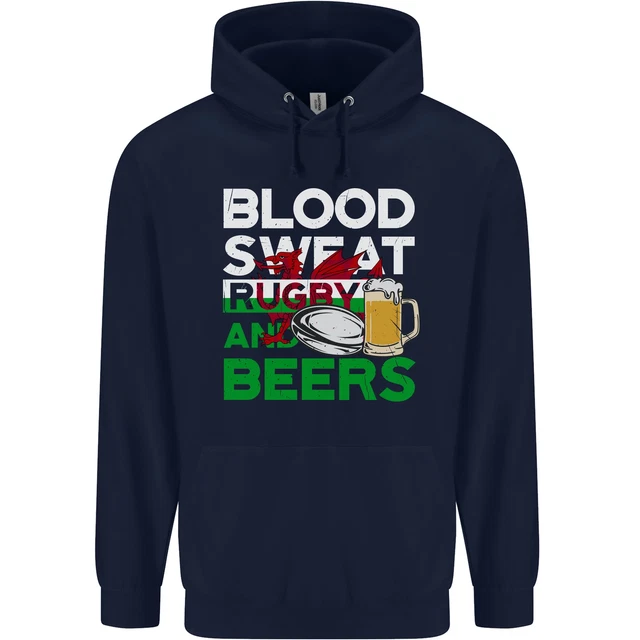 Felpa con cappuccio Blood Sweat Rugby e Birre Galles Divertente Uomo 80% Cotone 2
