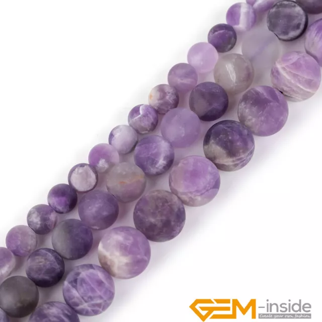 Natural Gemstone Purple Dream Lace Amethyst Frosted Matte Round Loose Beads 15"