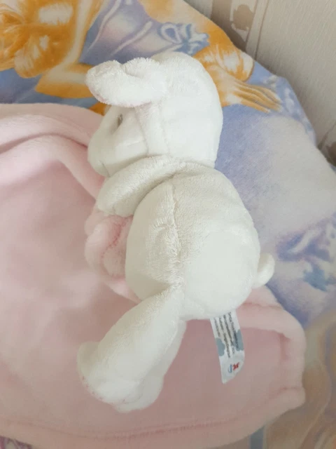 Neuf* - Peluche Doudou mouton blanc grand mouchoir rose Nicotoy 2
